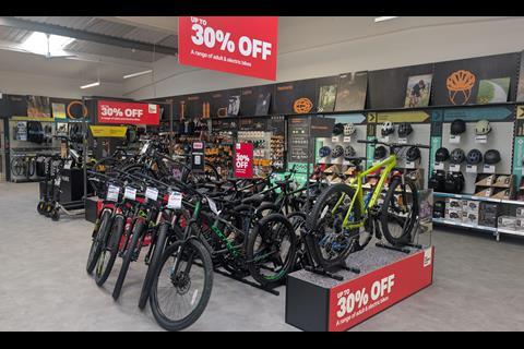 Adult bikes on display in Halfords' Reading shop